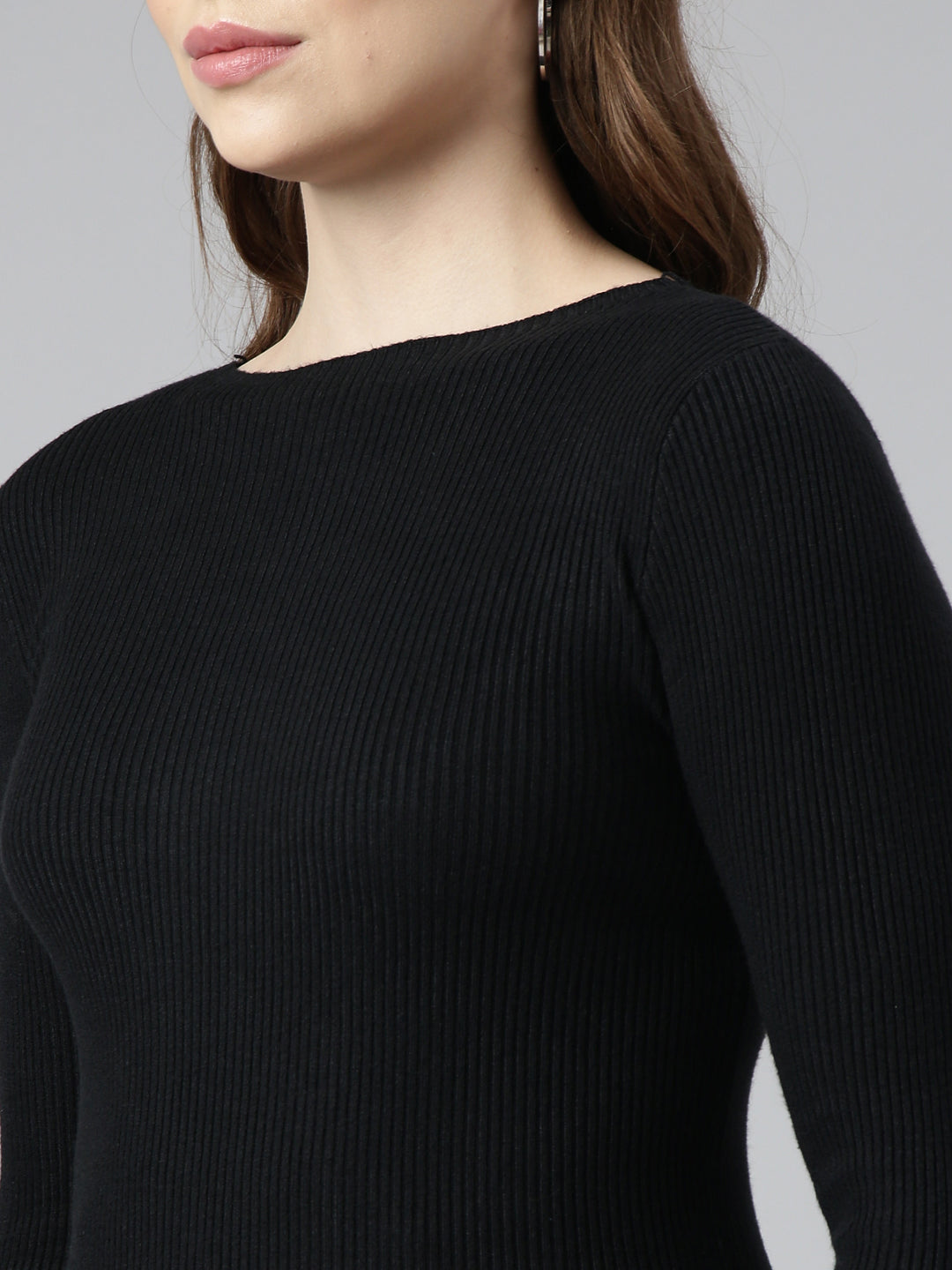 Women Black Solid Fitted Top