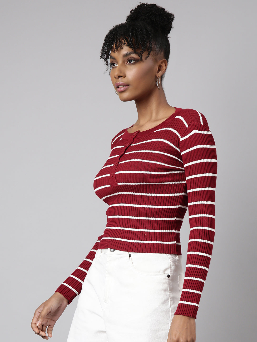 Women's Maroon Horizontal Stripes Top