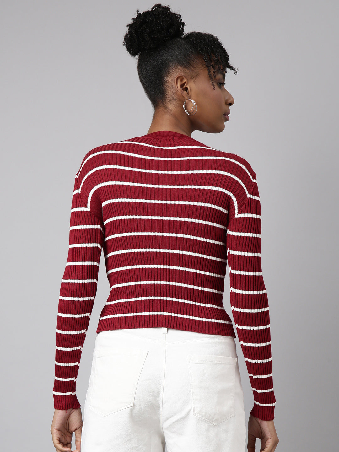 Women's Maroon Horizontal Stripes Top
