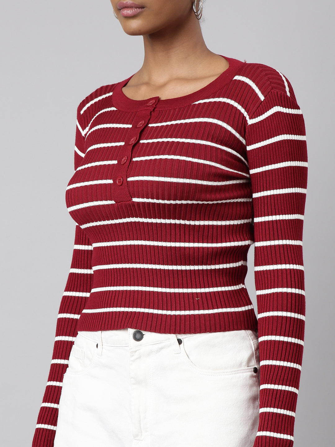 Women's Maroon Horizontal Stripes Top