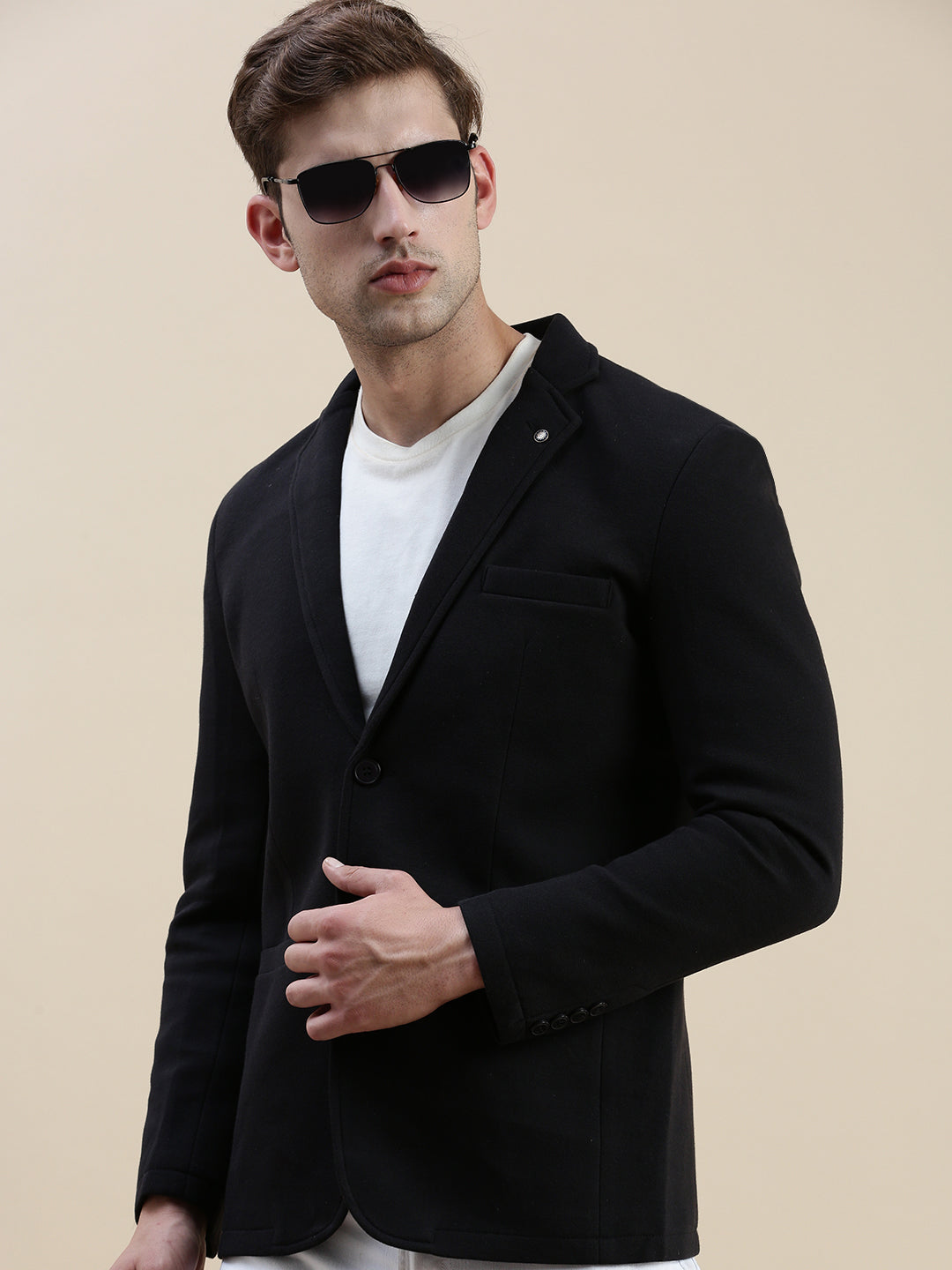 Men Black Solid Casual Blazer