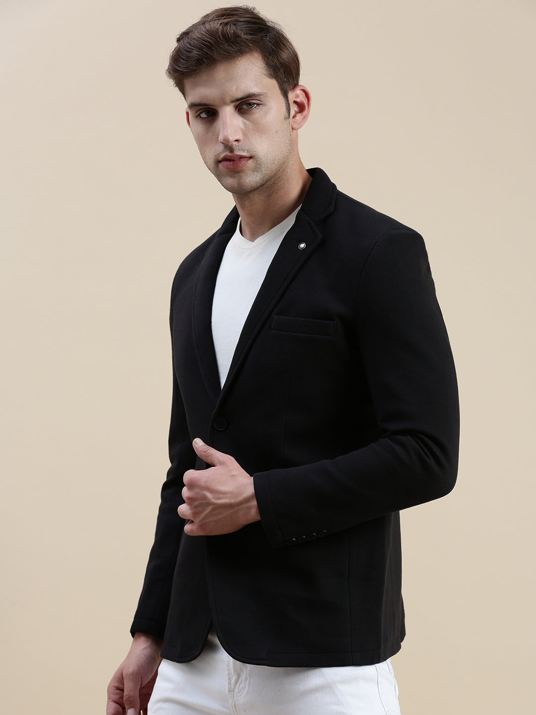 Men Black Solid Casual Blazer