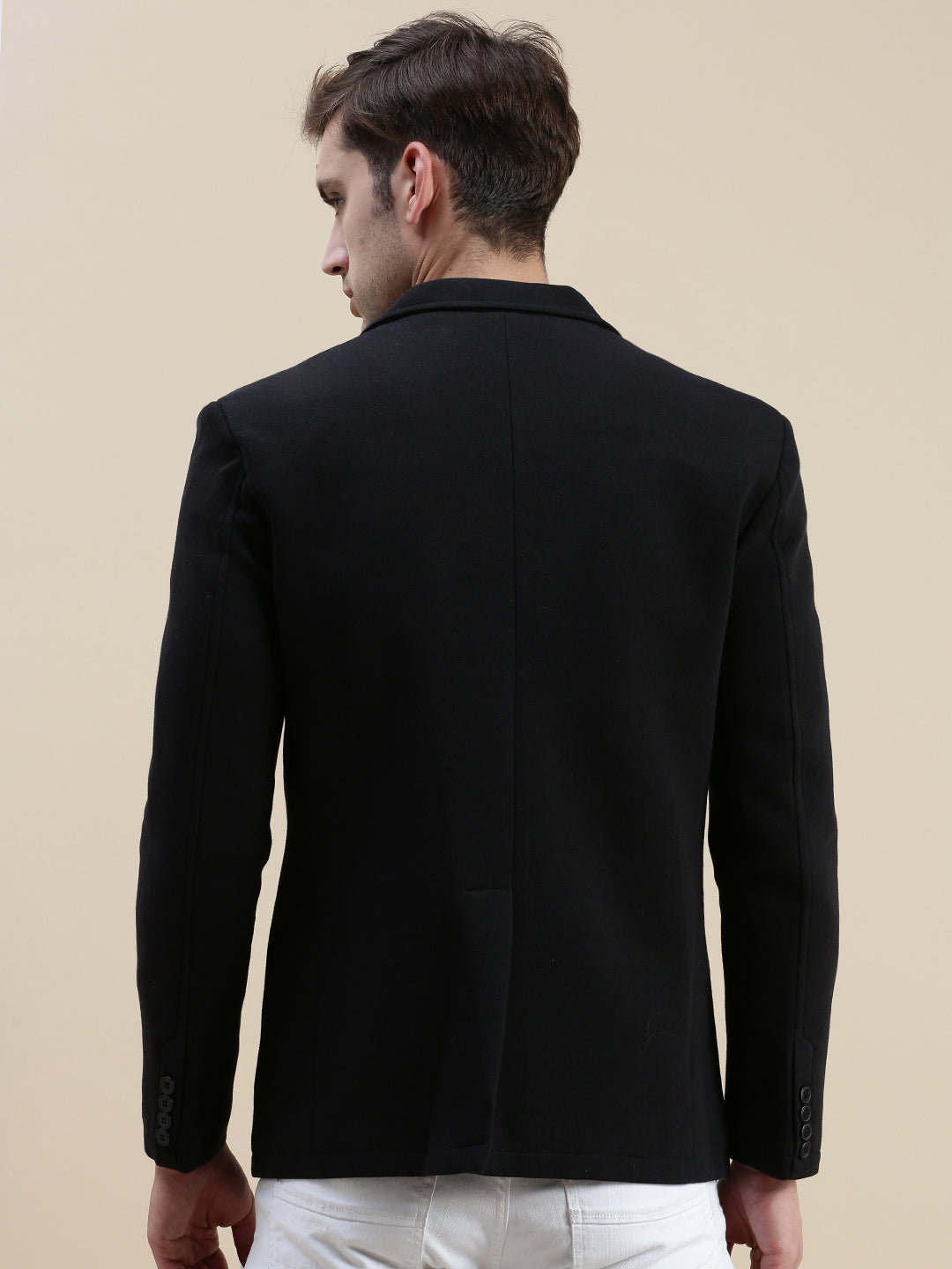 Men Black Solid Casual Blazer