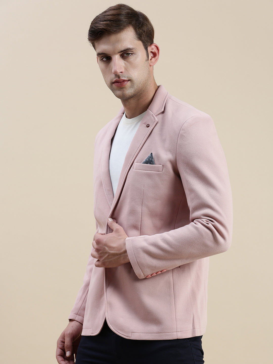 Men Pink Solid Casual Blazer