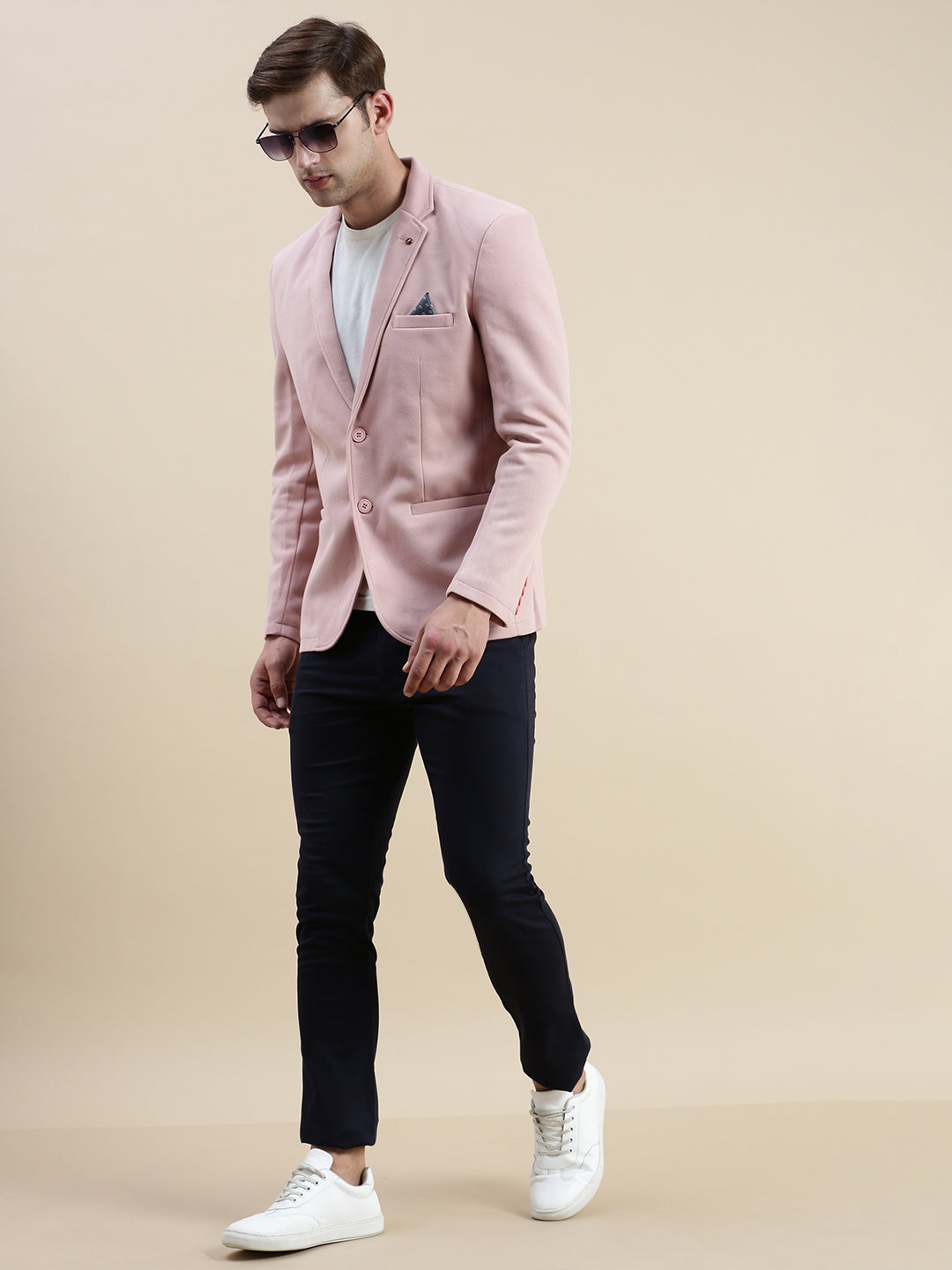 Men Pink Solid Casual Blazer