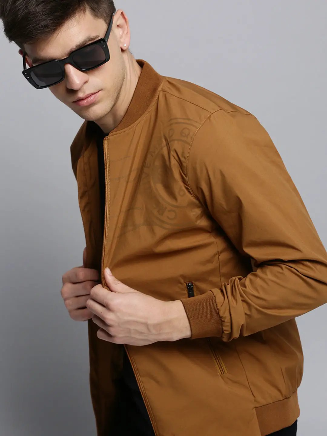 Men's Brown Solid Casual Jacket