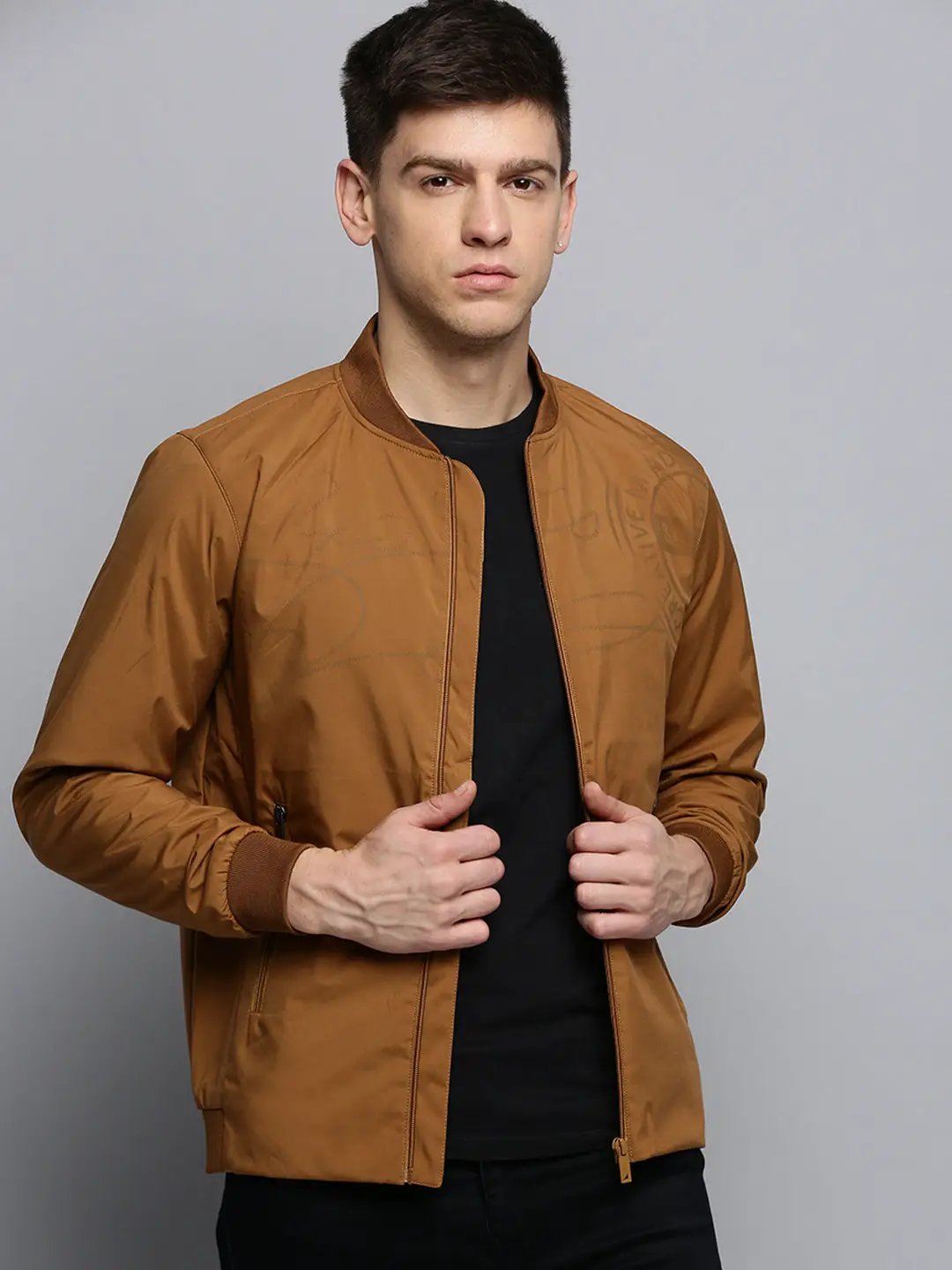 Men's Brown Solid Casual Jacket