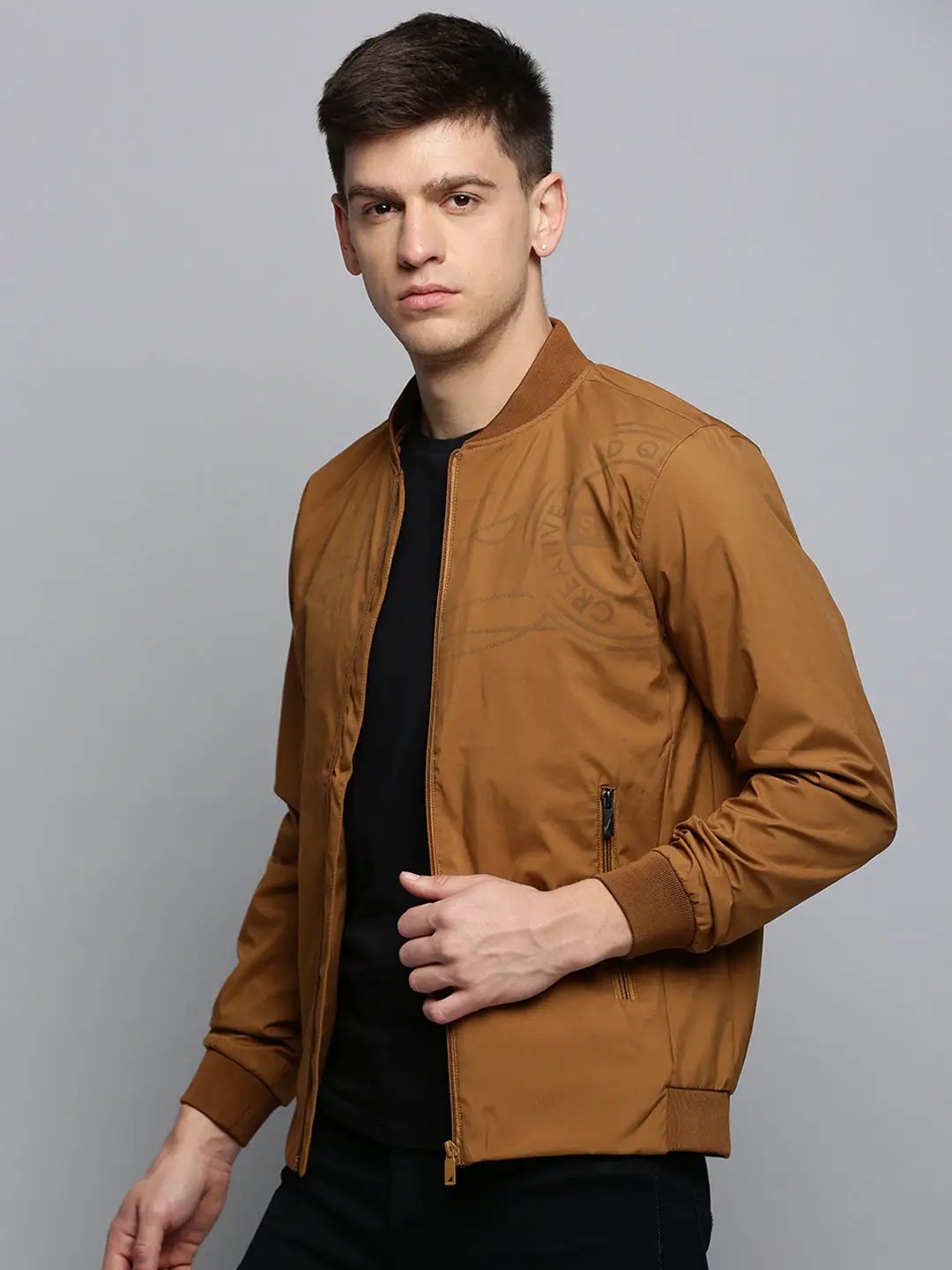 Men's Brown Solid Casual Jacket
