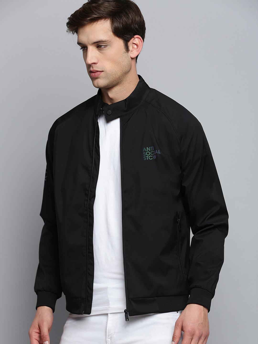 Men Black Solid Casual Jacket