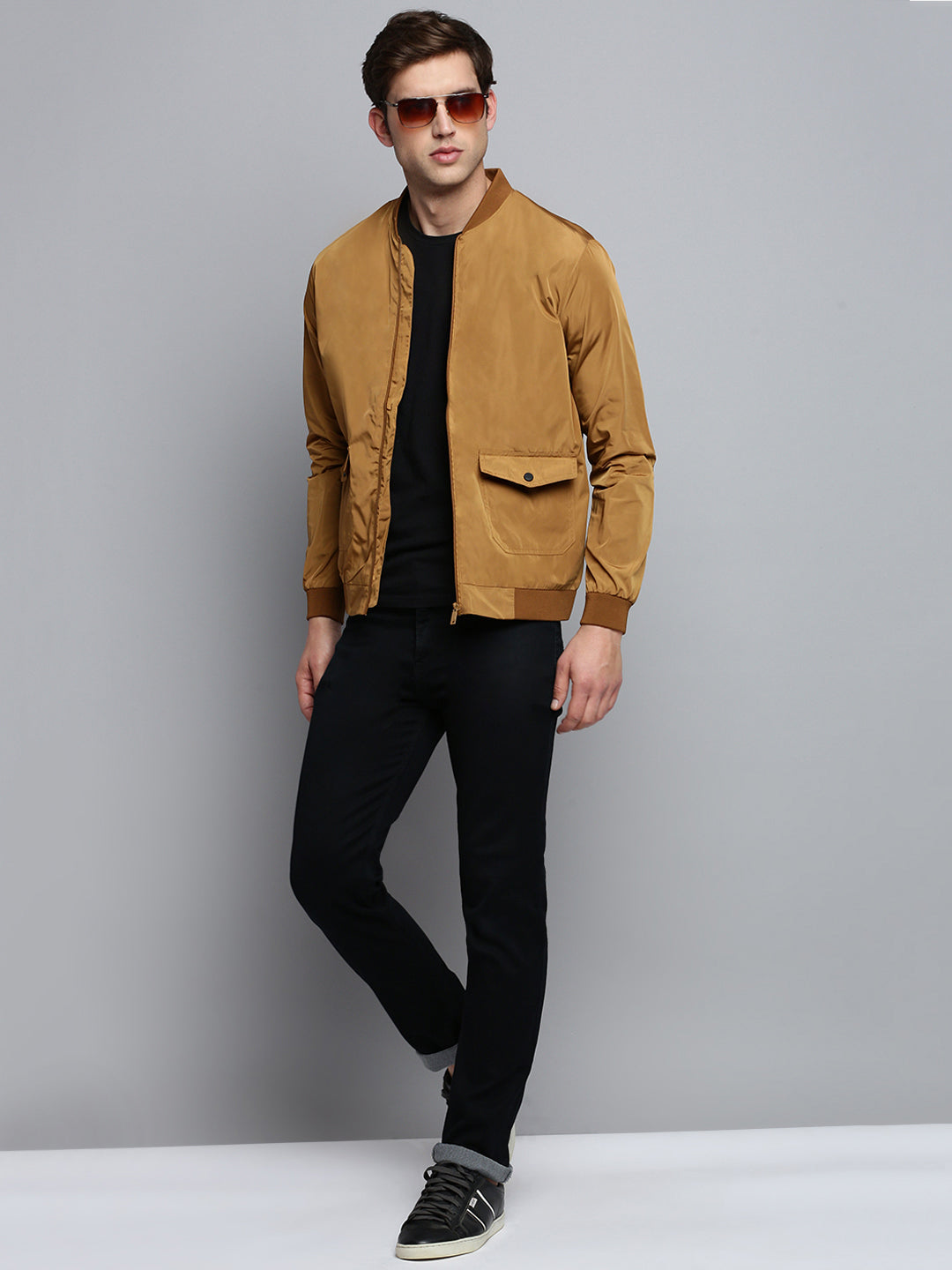 Men Brown Solid Casual Jacket