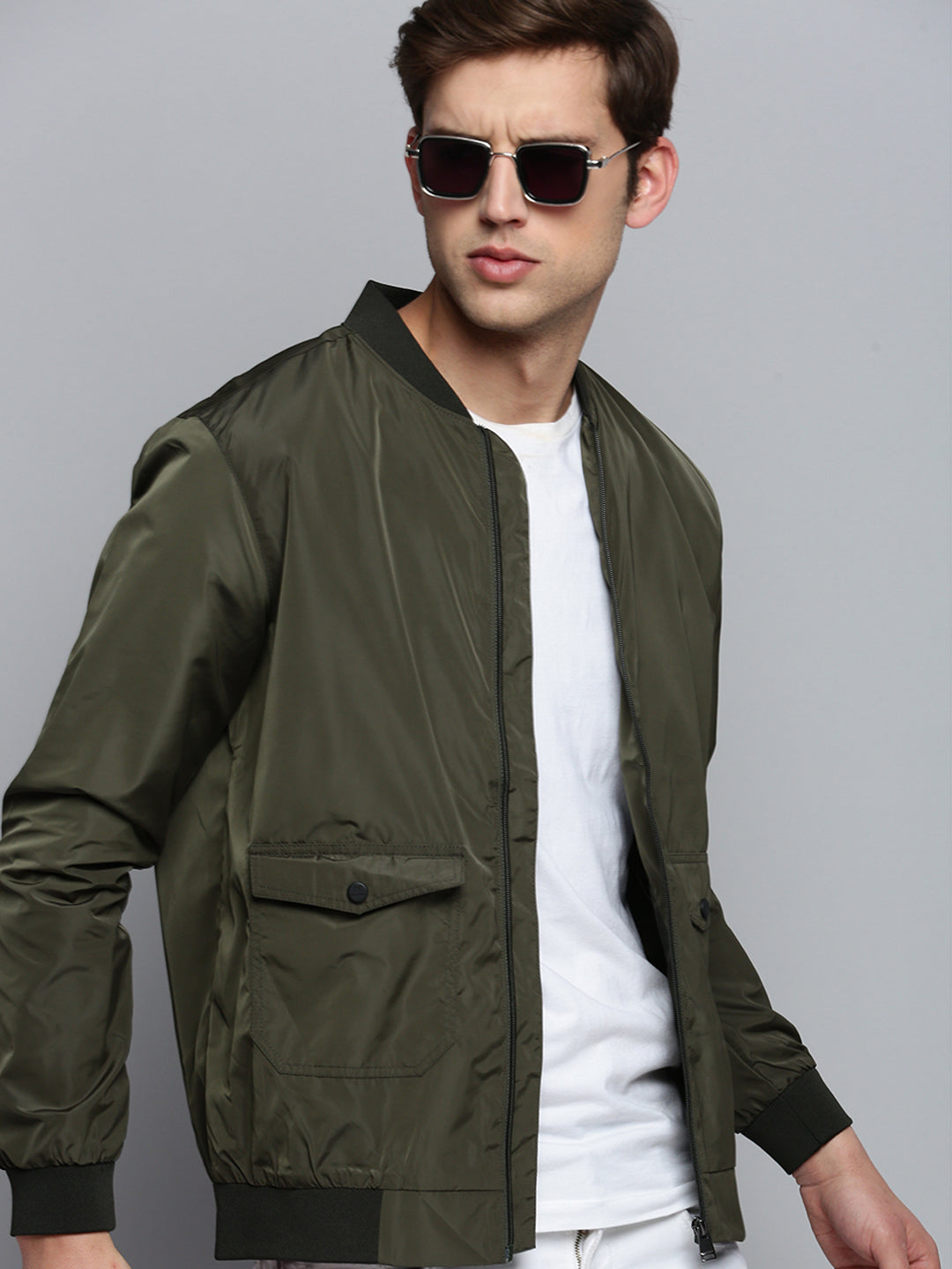 Men Green Solid Casual Jacket