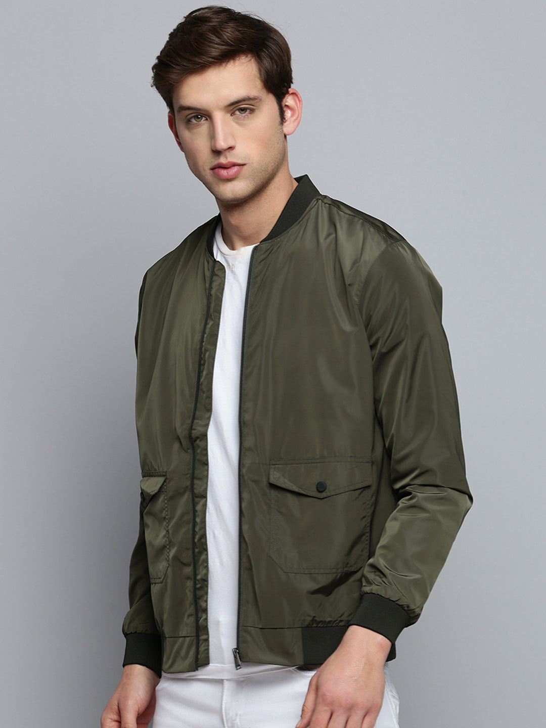 Men Green Solid Casual Jacket