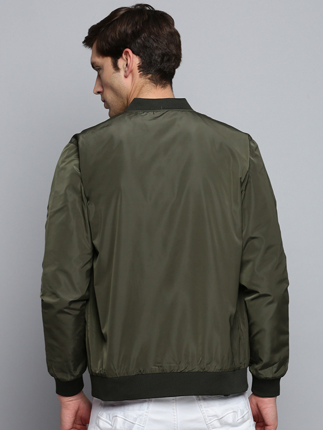 Men Green Solid Casual Jacket