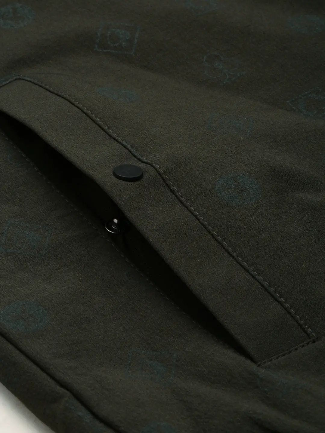 Men's Olive Conversational Printed Henley Collar Water Resistant Bomber Jacket