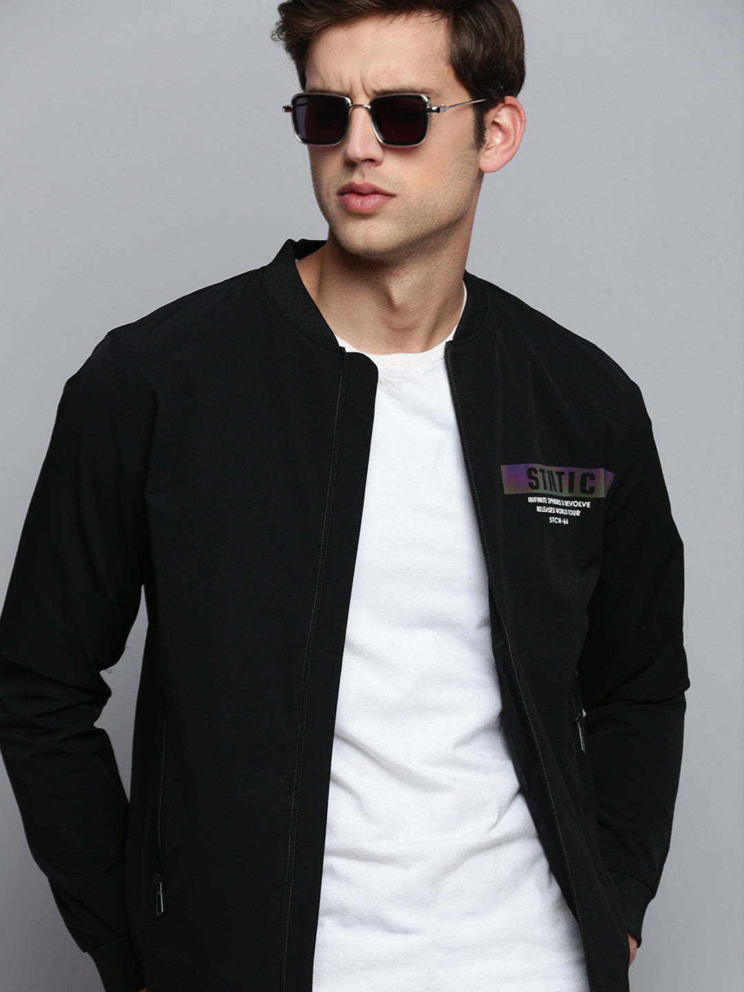 Men Black Solid Casual Jacket