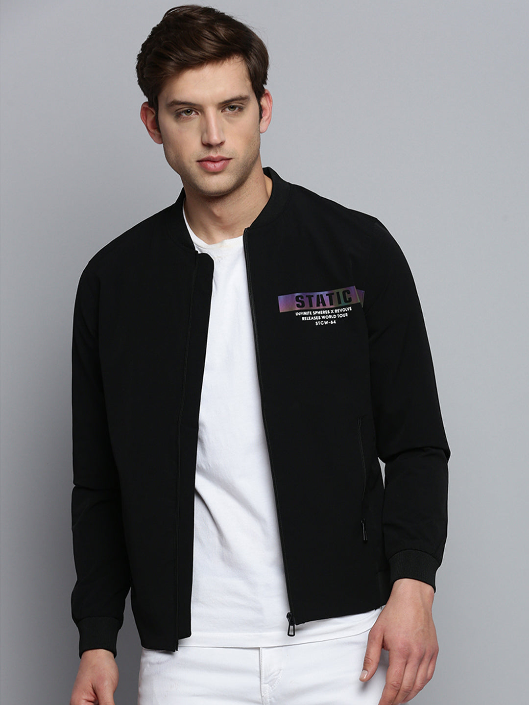 Men Black Solid Casual Jacket