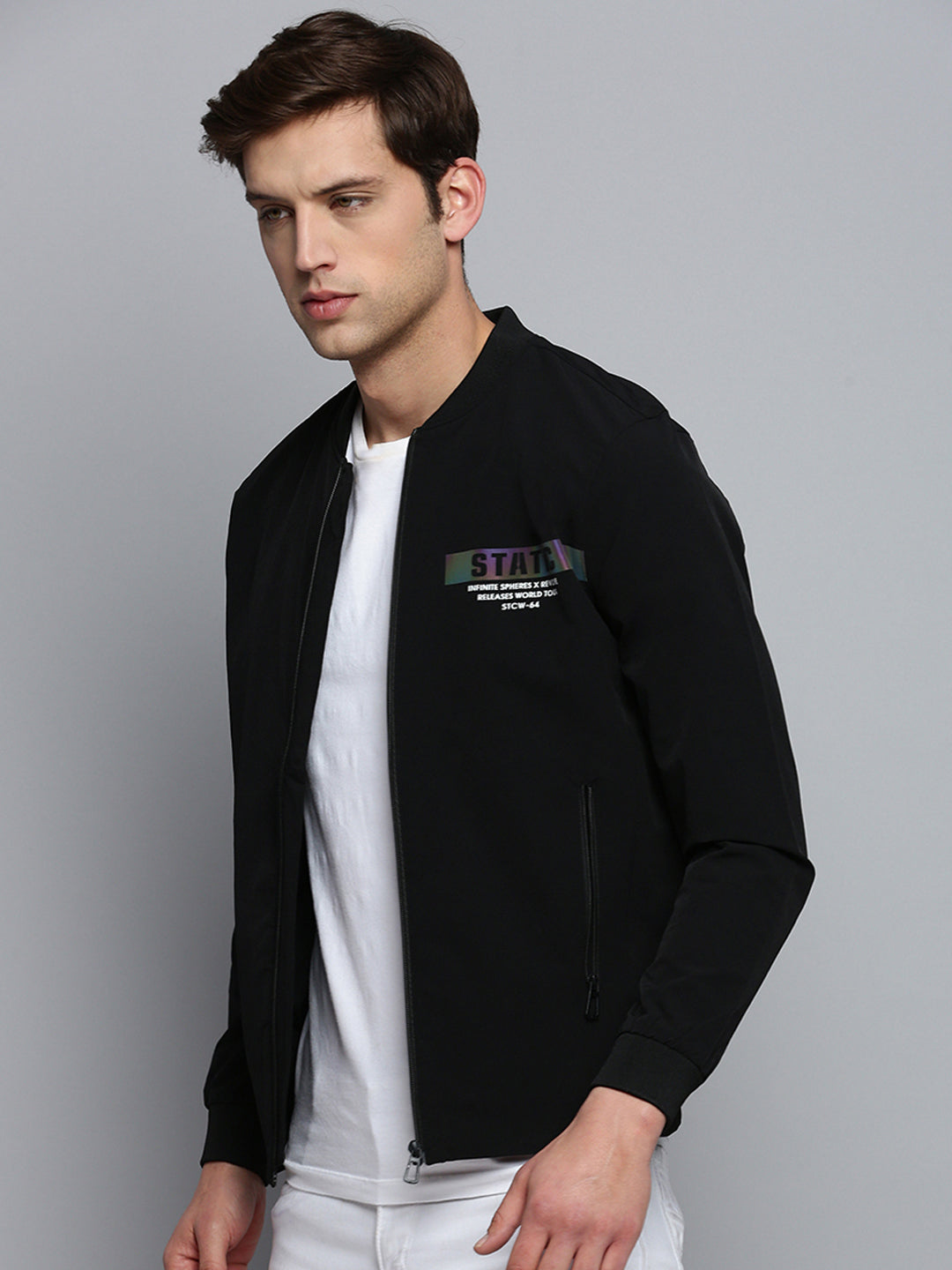 Men Black Solid Casual Jacket