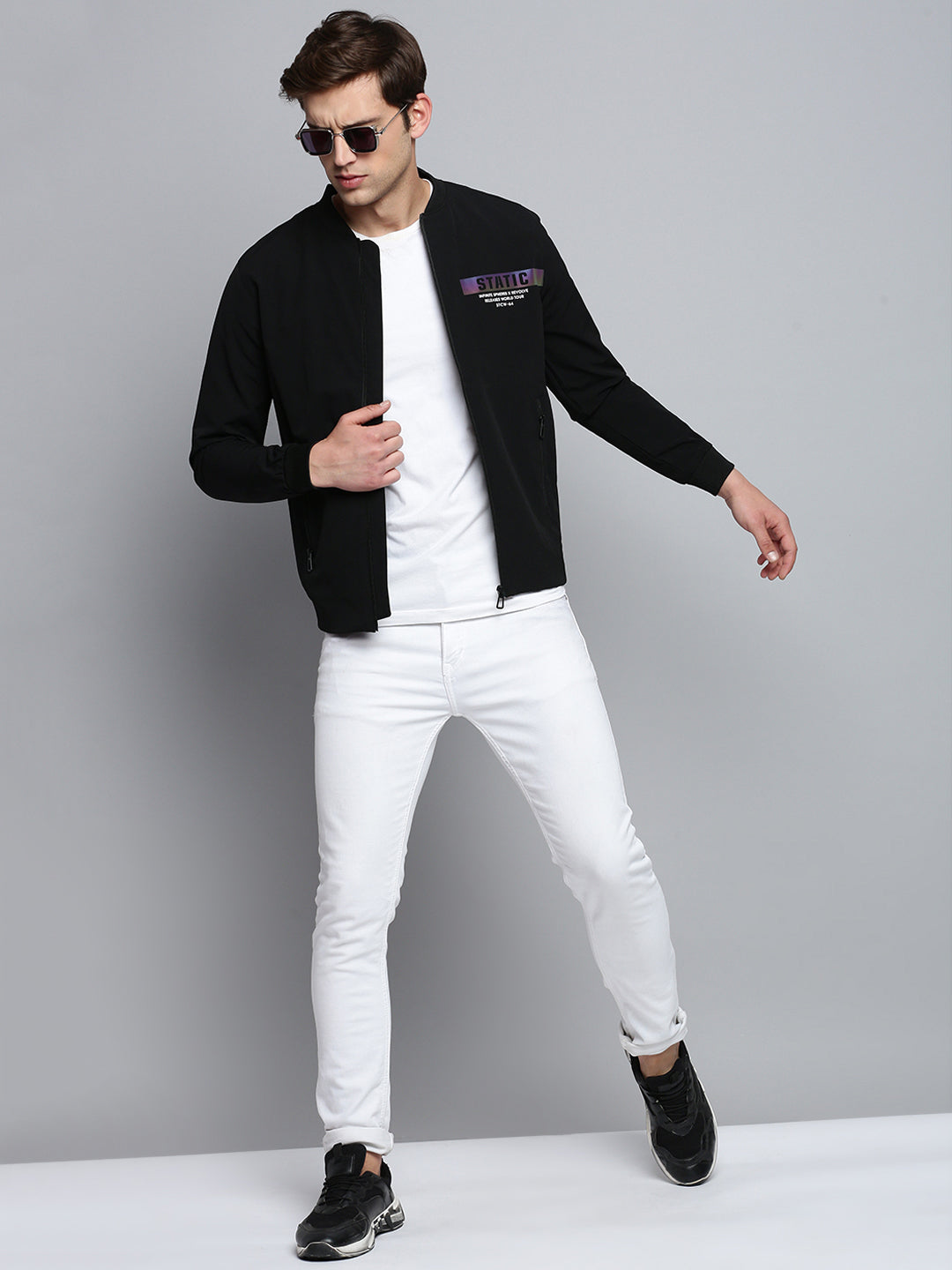 Men Black Solid Casual Jacket