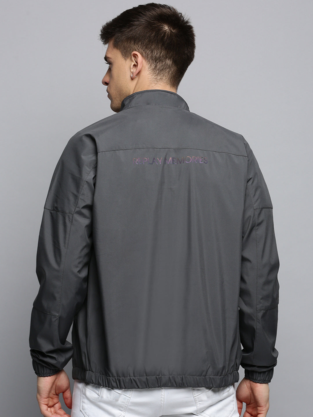 Men Grey Solid Casual Jacket