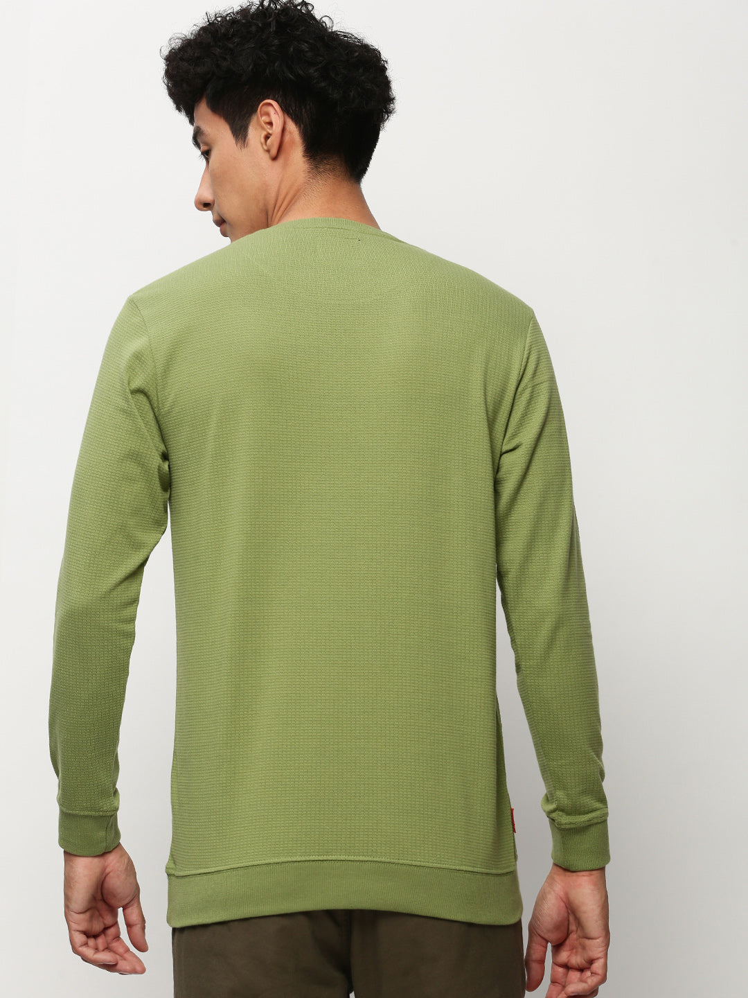 Men Green Solid Casual Sweatshirts