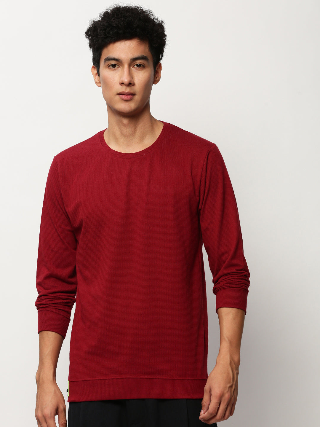 Men Maroon Solid Casual Sweatshirts