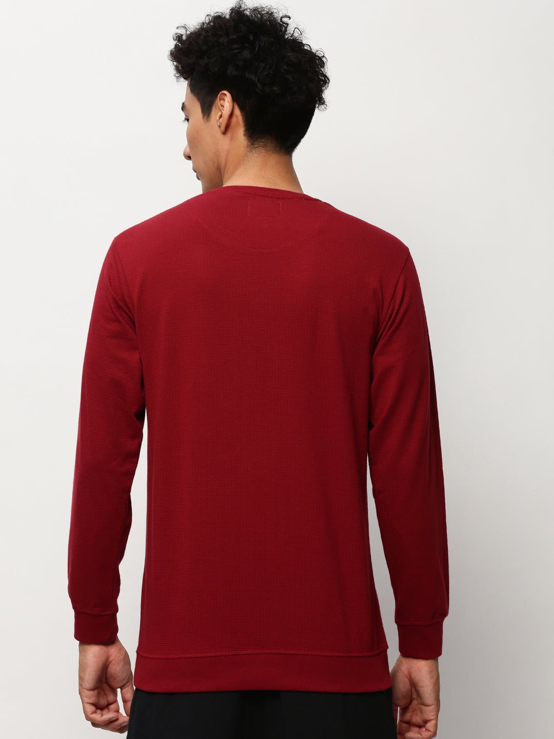 Men Maroon Solid Casual Sweatshirts