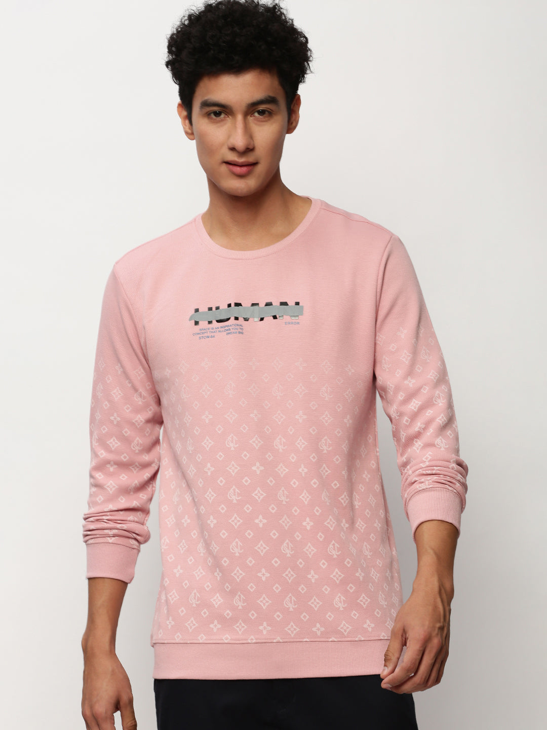 Men Pink Geometrical Casual Sweatshirts