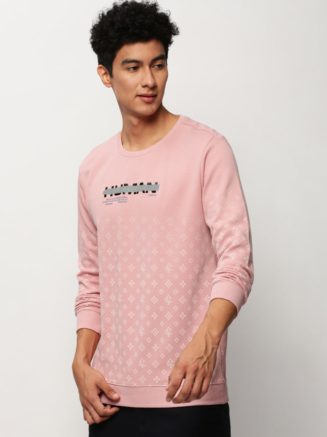 Men Pink Geometrical Casual Sweatshirts