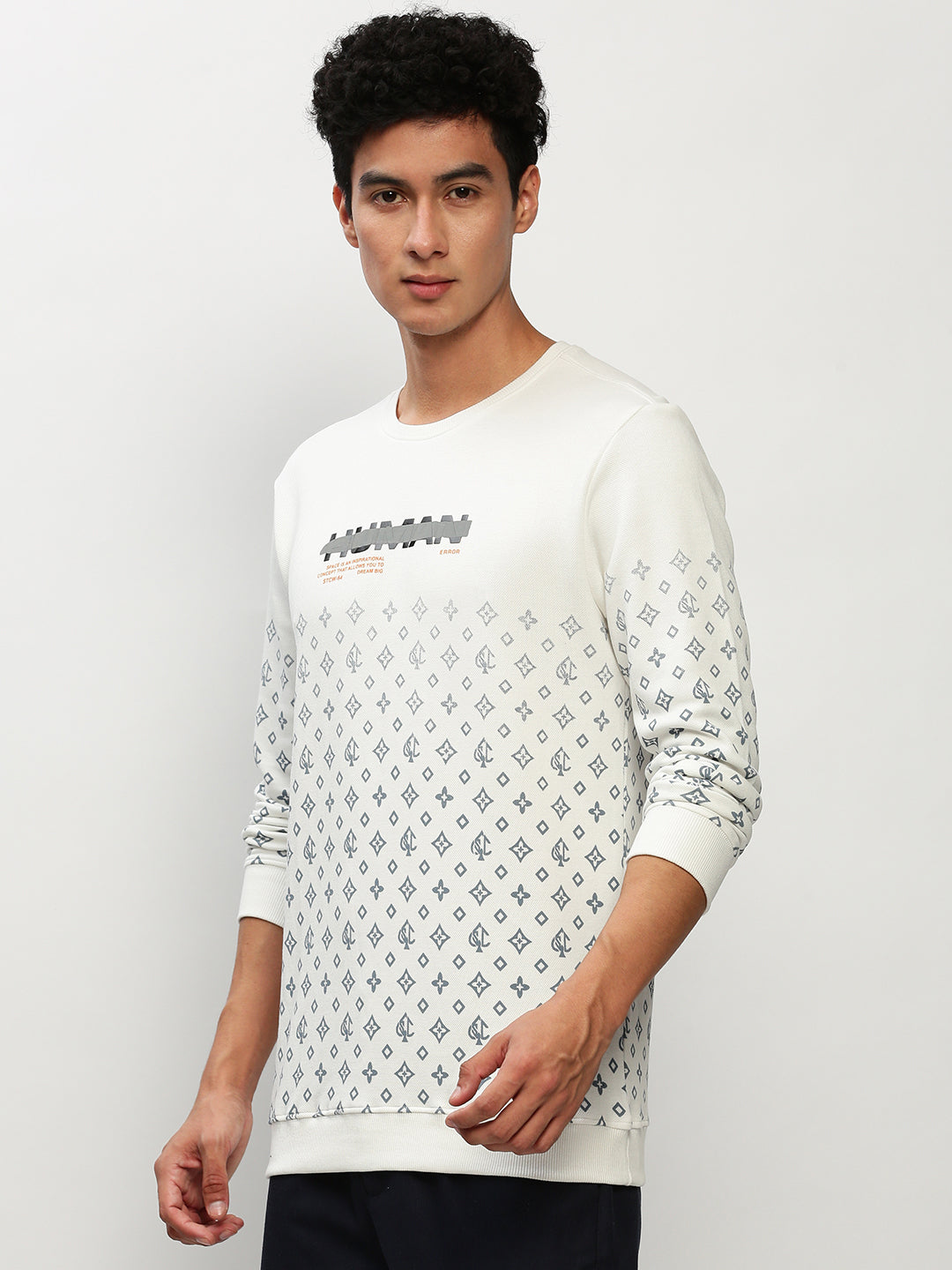 Men White Geometrical Casual Sweatshirts