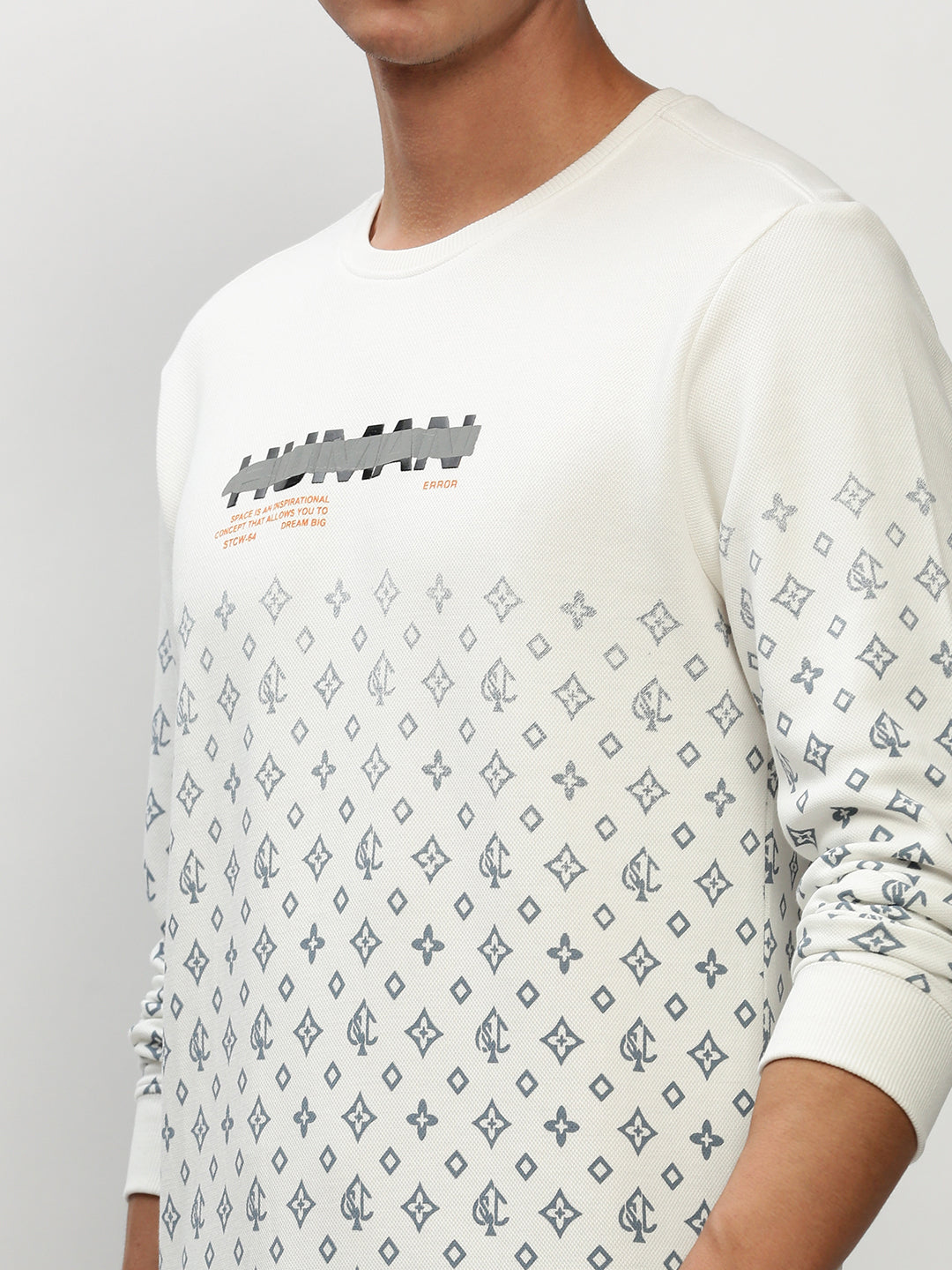 Men White Geometrical Casual Sweatshirts