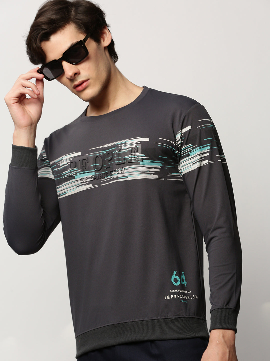 Men Grey Graphics Casual Sweatshirts