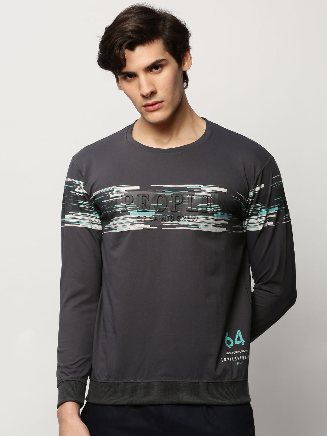 Men Grey Graphics Casual Sweatshirts