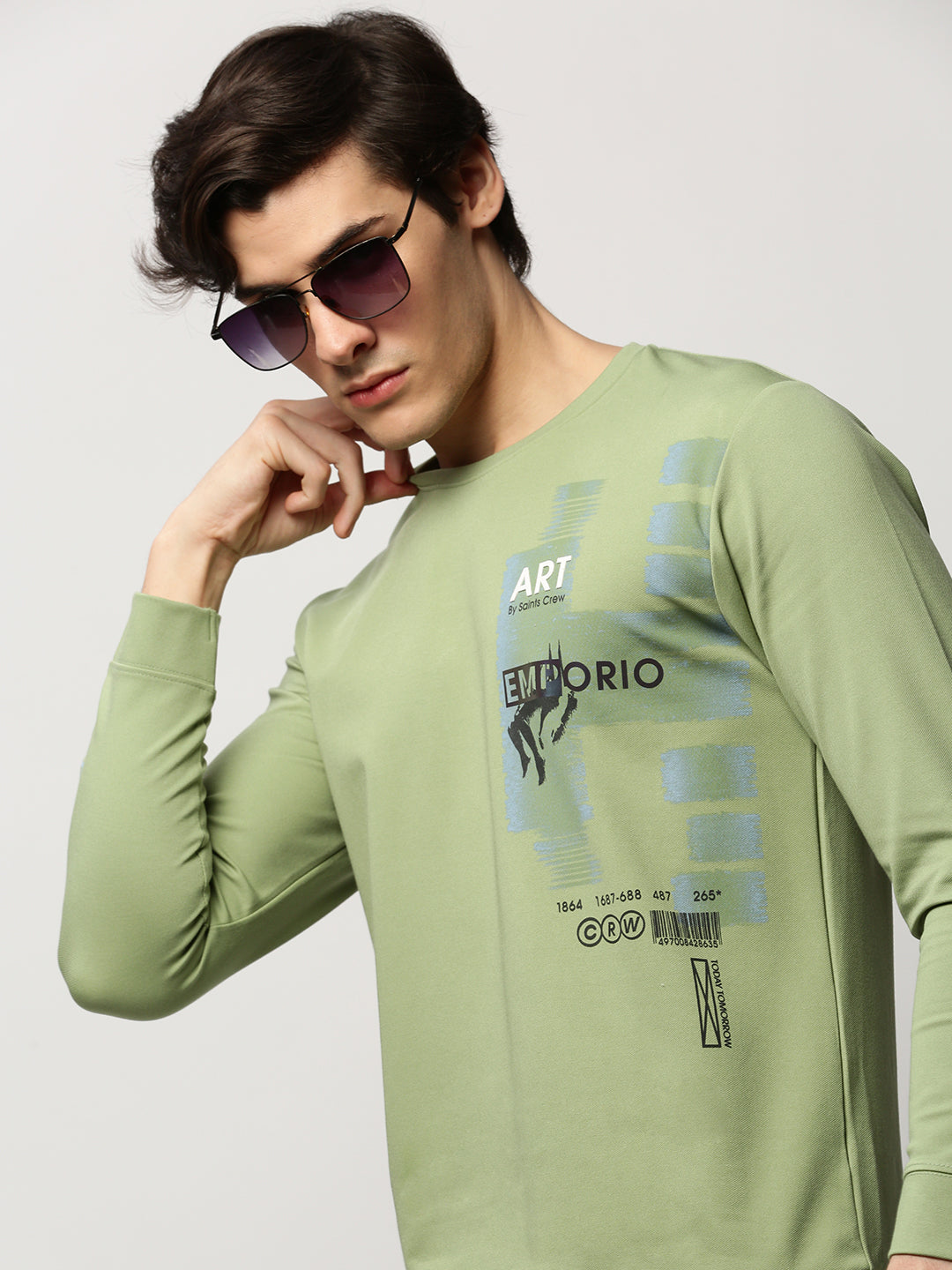 Men Green Graphics Casual Sweatshirts