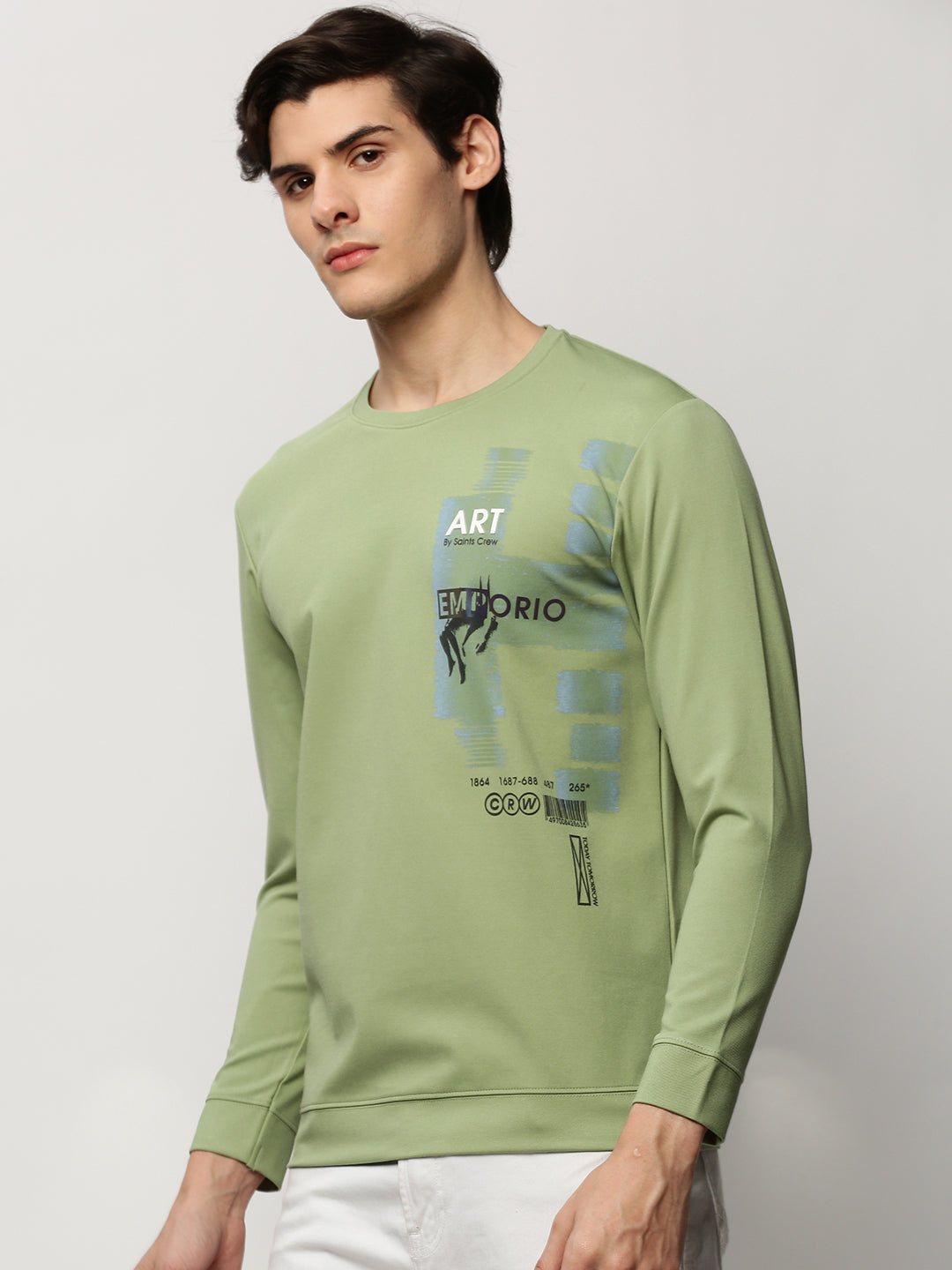 Men Green Graphics Casual Sweatshirts