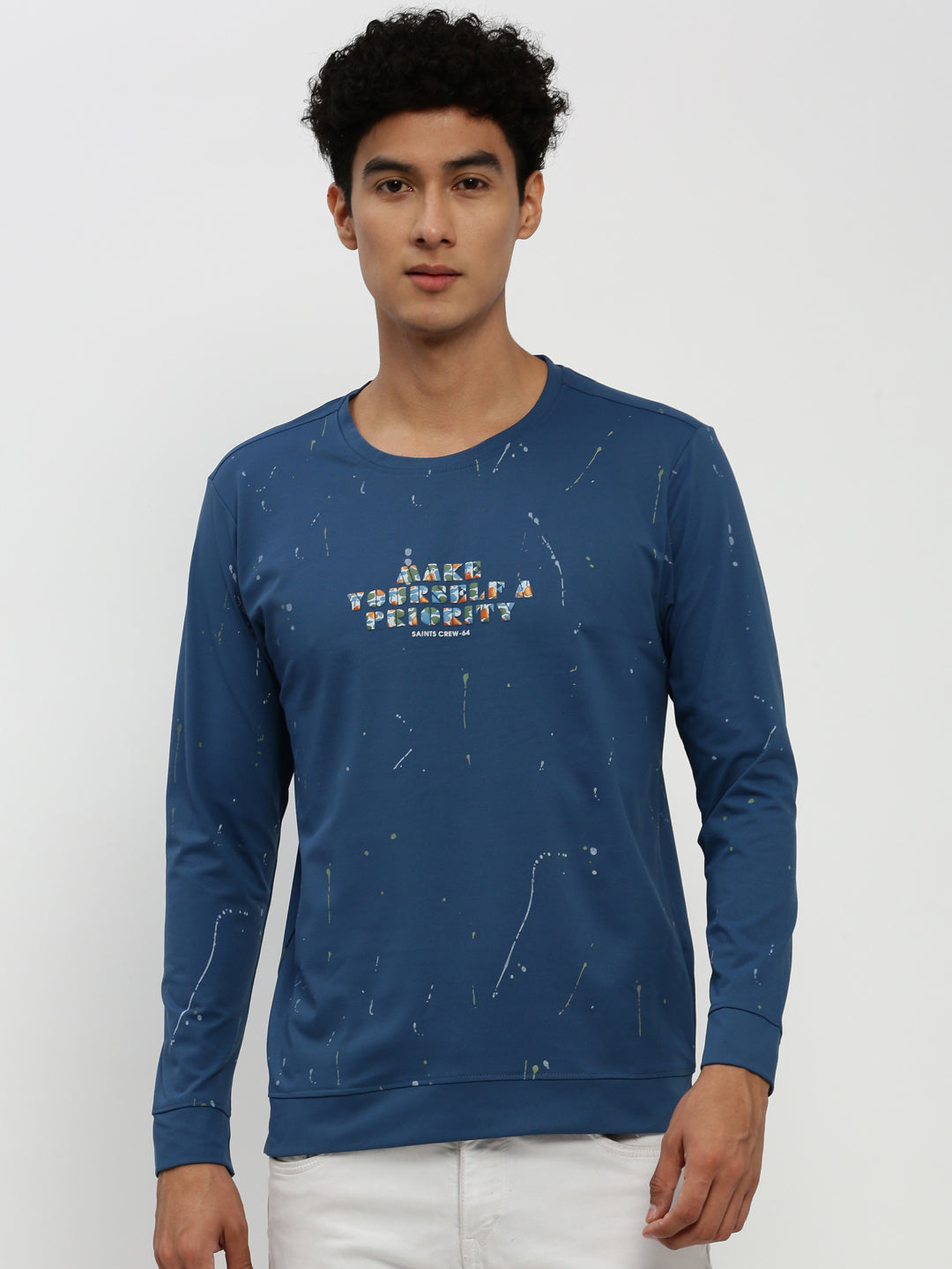 Men Blue Typographic Sweatshirt