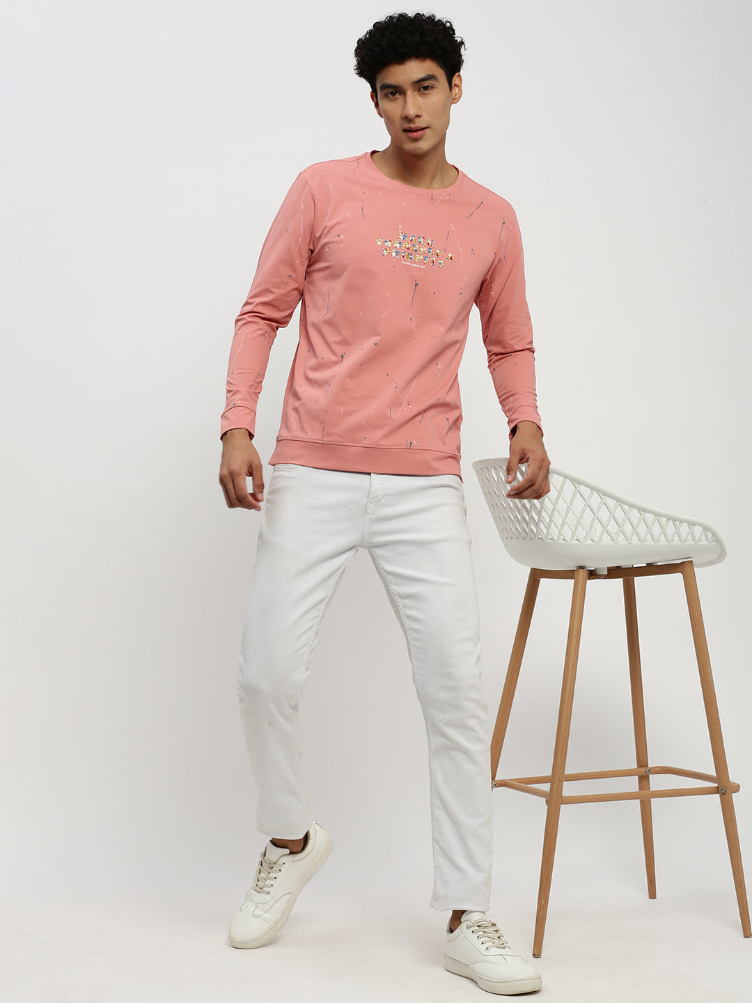 Men Peach Typographic Sweatshirt