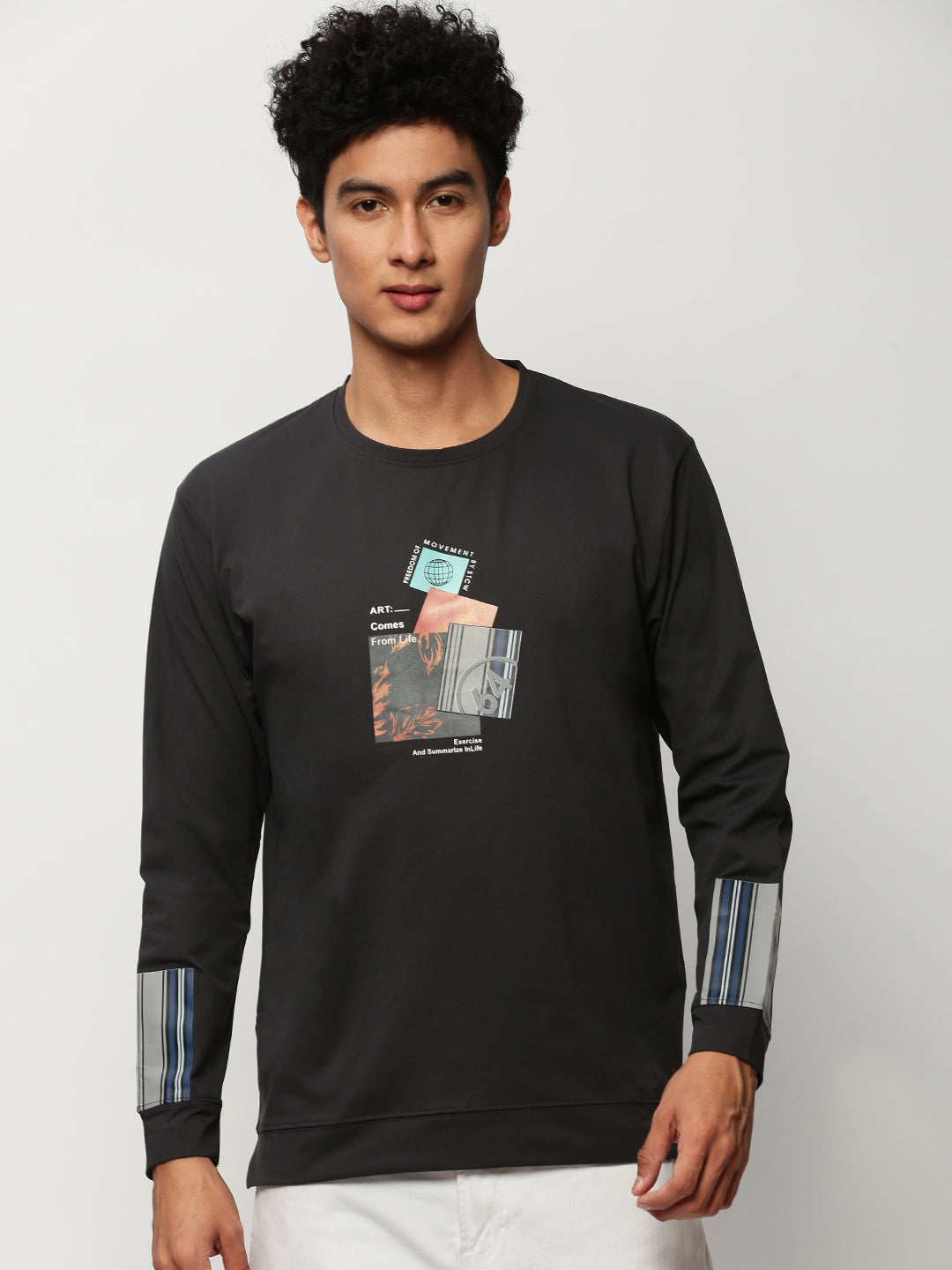 Men Grey Graphics Casual Sweatshirts