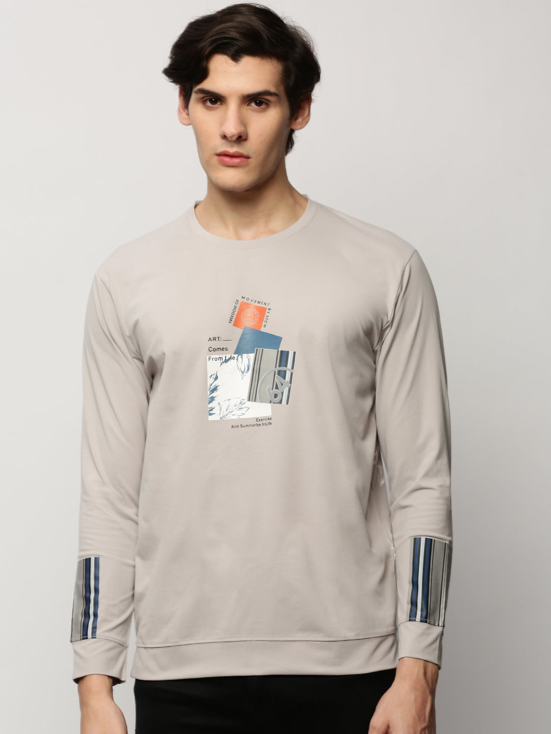 Men Grey Graphics Casual Sweatshirts