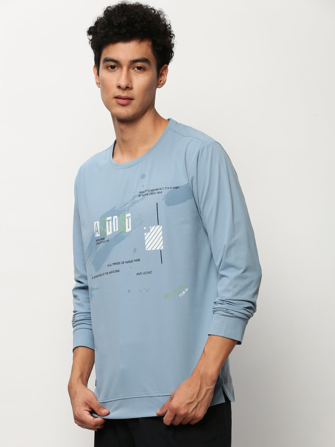 Men Blue Graphics Casual Sweatshirts