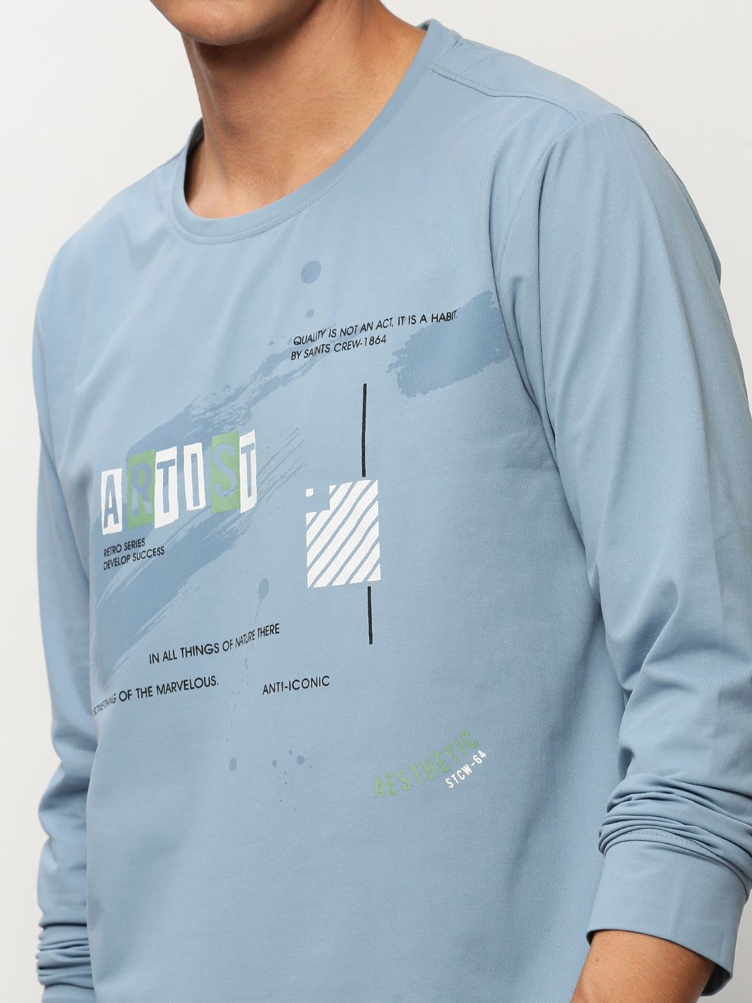 Men Blue Graphics Casual Sweatshirts