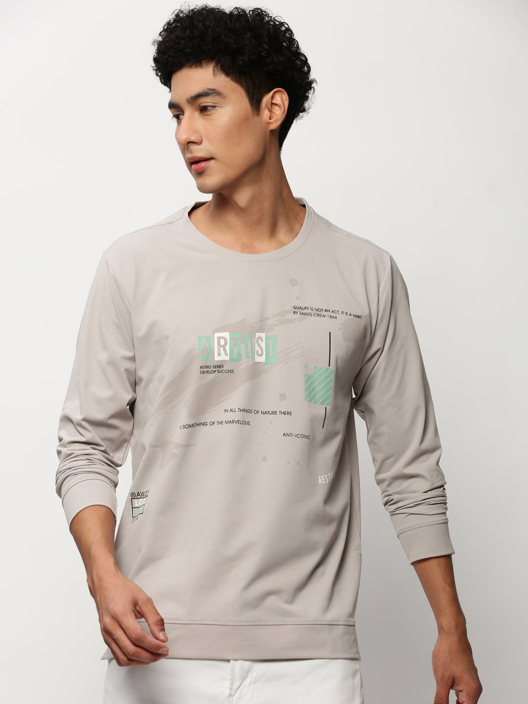 Men Grey Graphics Casual Sweatshirts