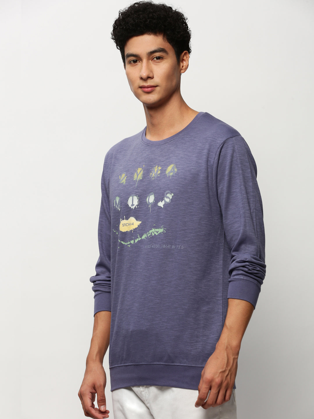 Men Purple Typographic Casual Sweatshirts