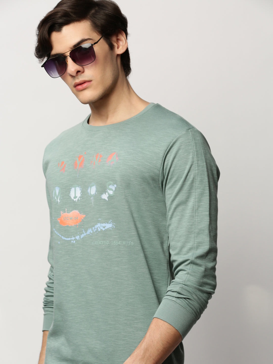 Men Green Typographic Casual Sweatshirts