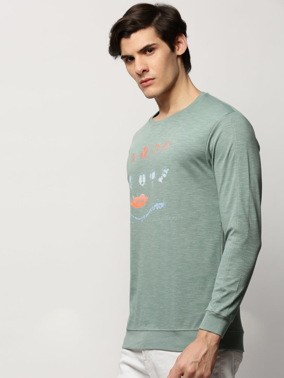 Men Green Typographic Casual Sweatshirts