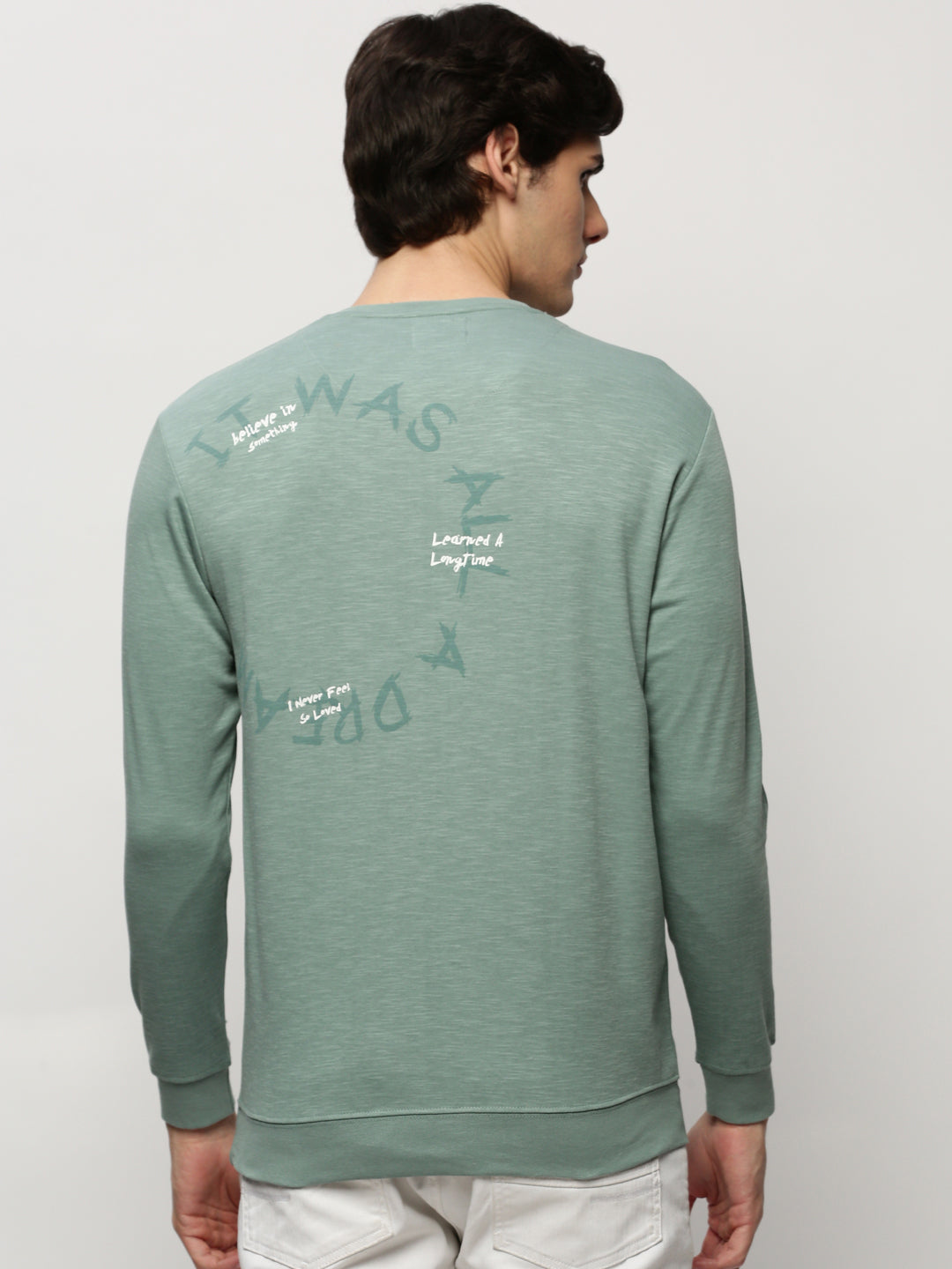 Men Green Typographic Casual Sweatshirts