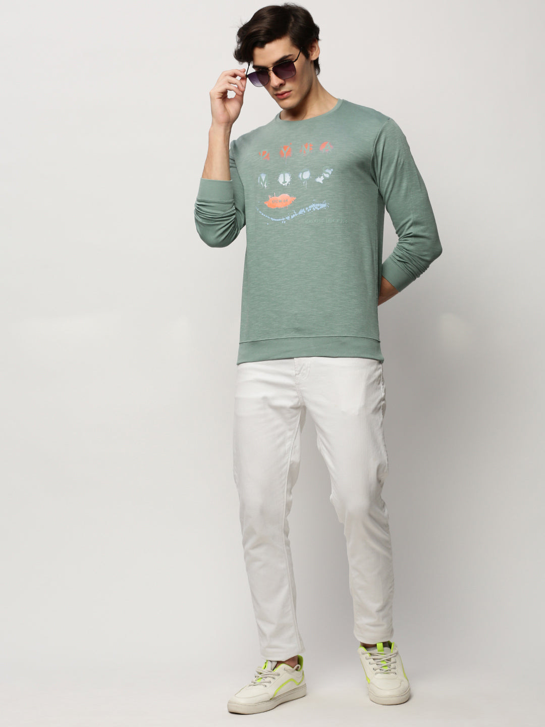 Men Green Typographic Casual Sweatshirts