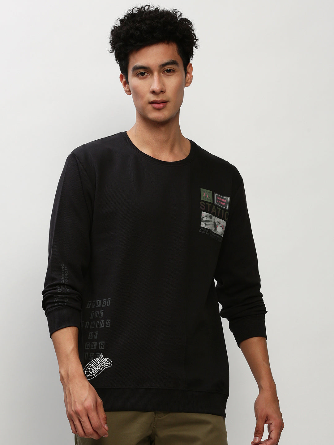 Men Black Graphics Casual Sweatshirts