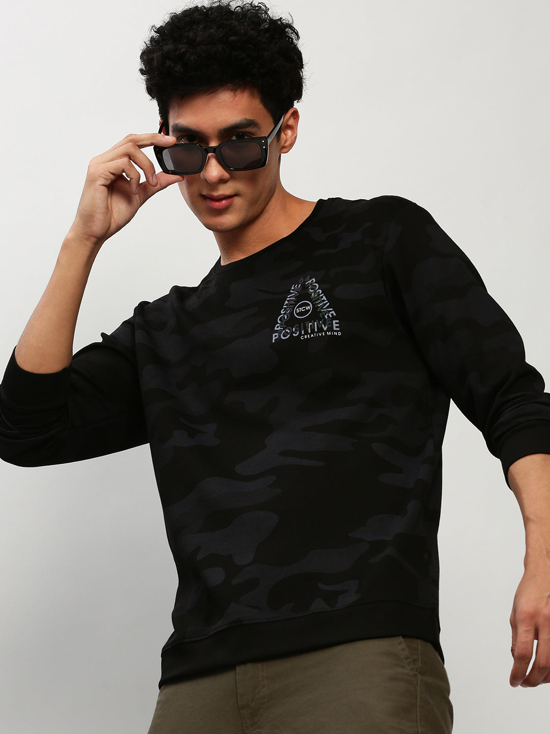 Men Black Camouflage Casual Sweatshirts