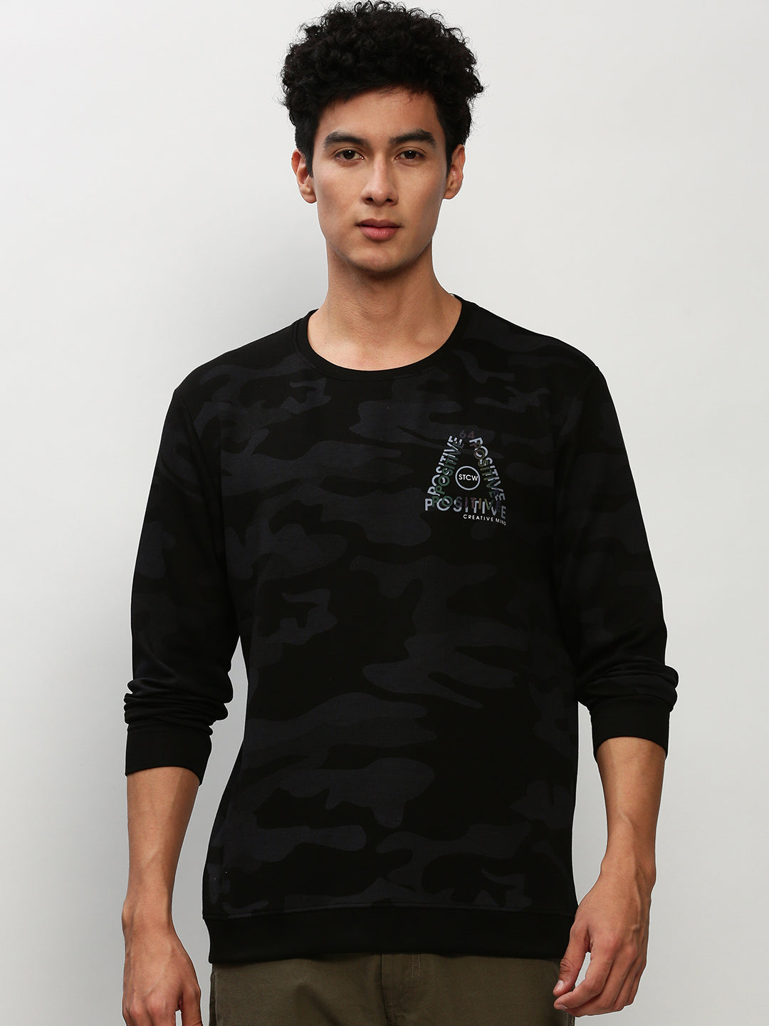 Men Black Camouflage Casual Sweatshirts