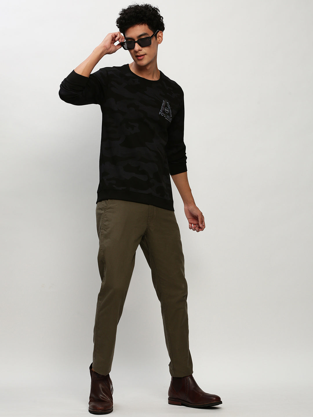 Men Black Camouflage Casual Sweatshirts